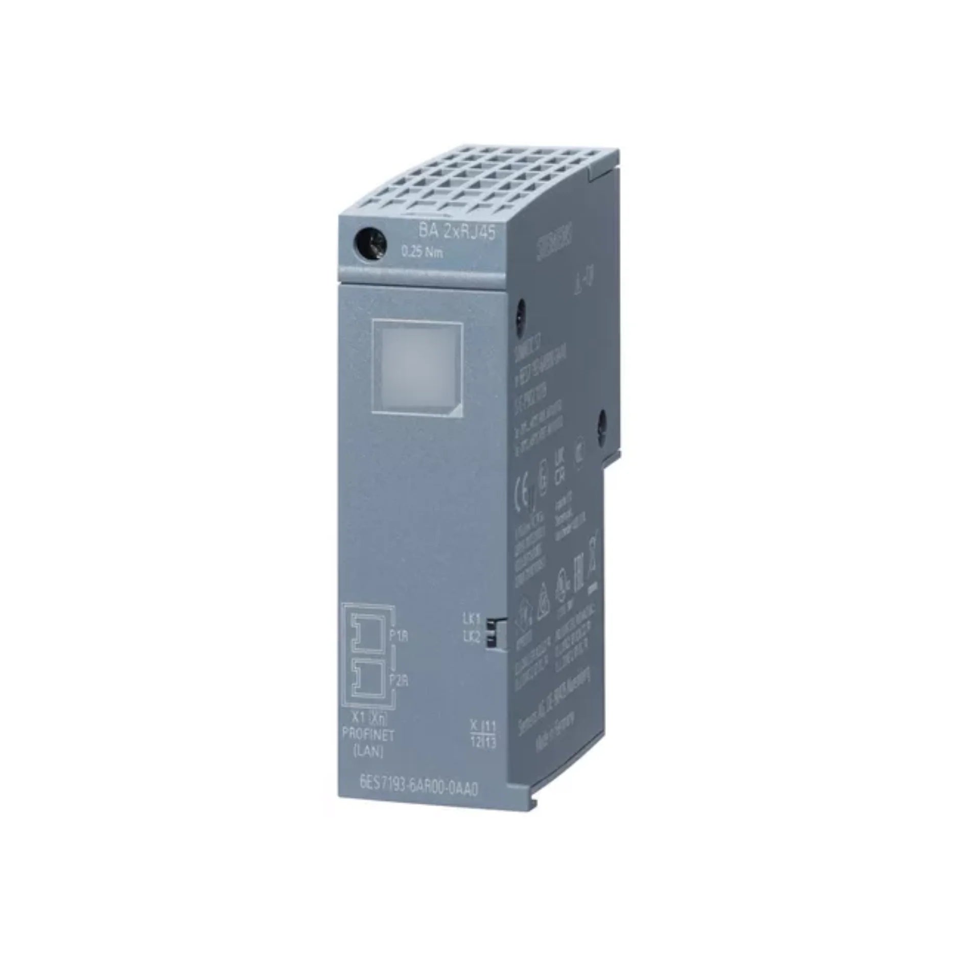 Siemens 6ES7193-6AR00-0AA0 ET 200SP Base Unit, standard version, DIN rail mounting.