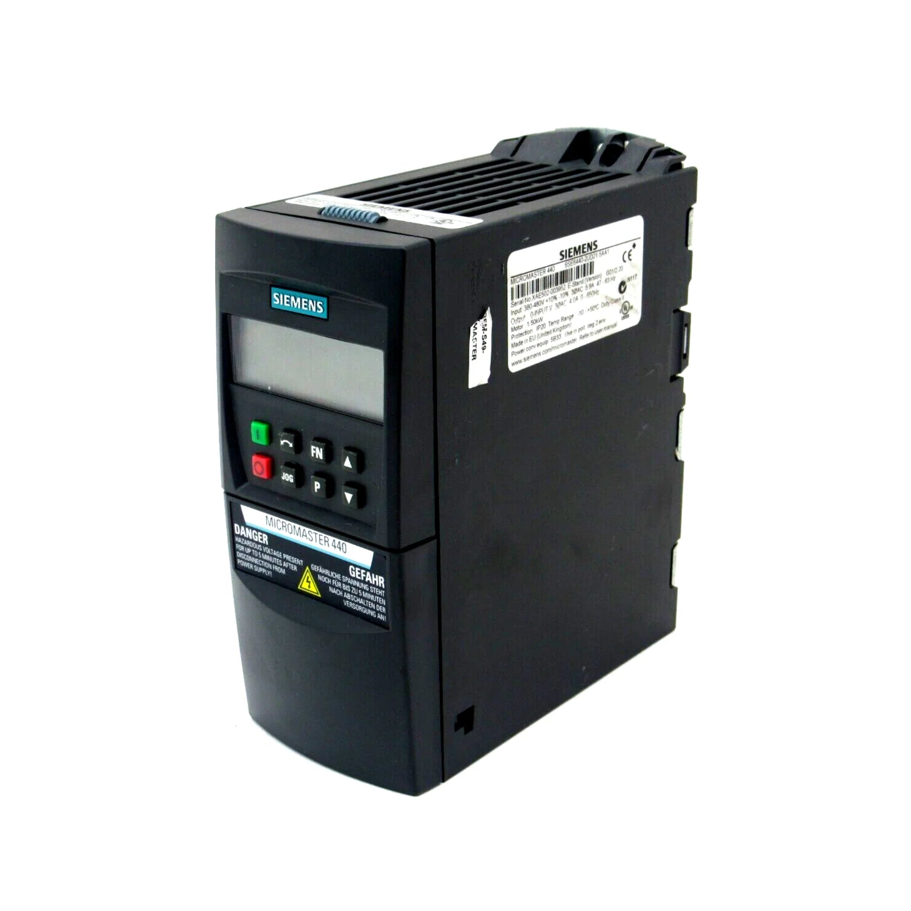 Siemens 6SE6440-2UD21-5AA1 MICROMASTER 440 AC drive for industrial motor control.