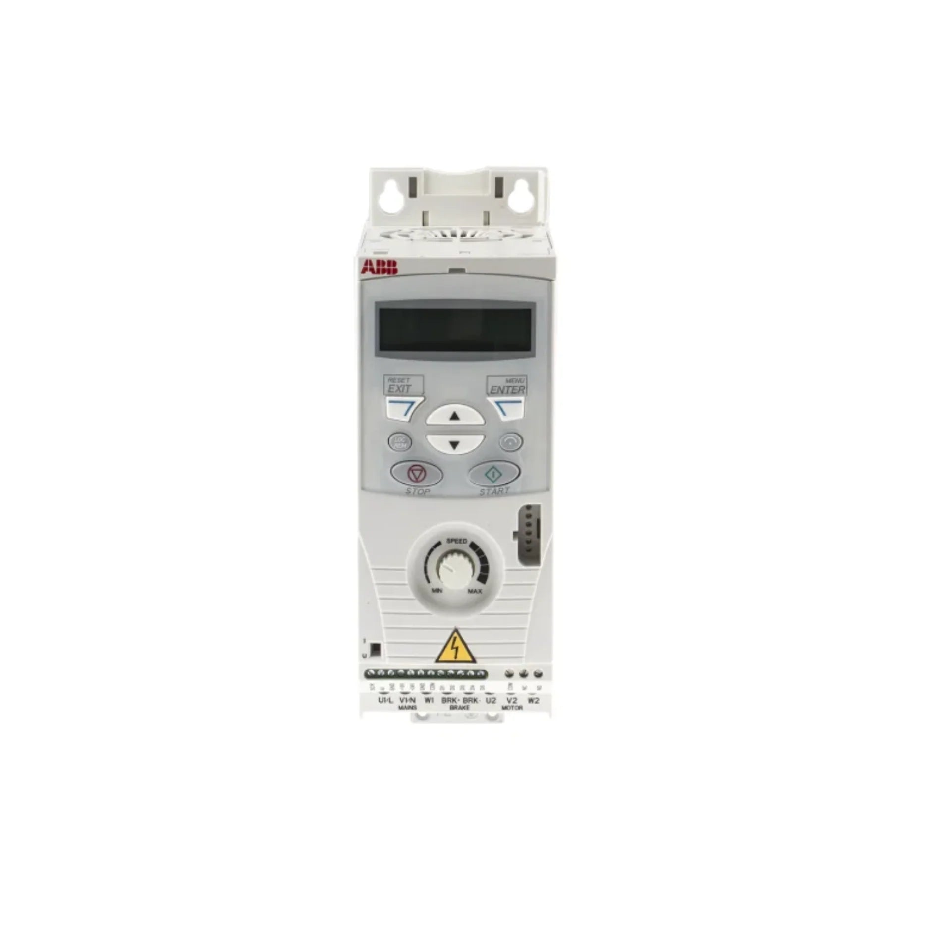 ABB ACS150-03E-07A3-4 4 HP variable frequency drive, IP20, 480 V, with keypad, EMC filter, for compact motor control applications.