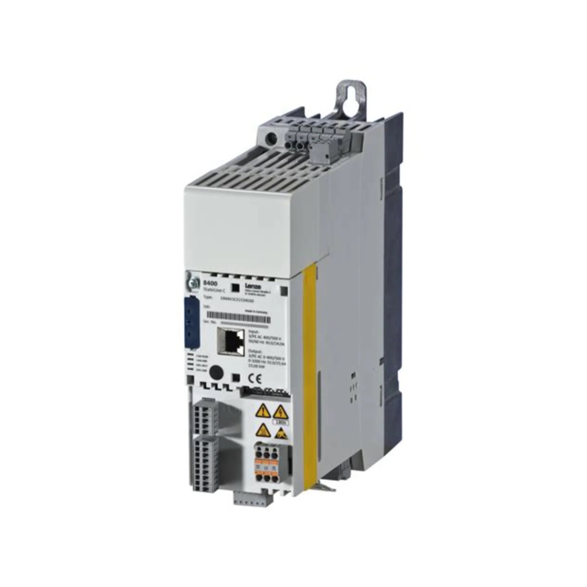 Lenze E84AVSCE7512SX0 0.75 kW frequency inverter, 8400 StateLine series, 230V single-phase input, IP20 protection, integrated brake chopper.