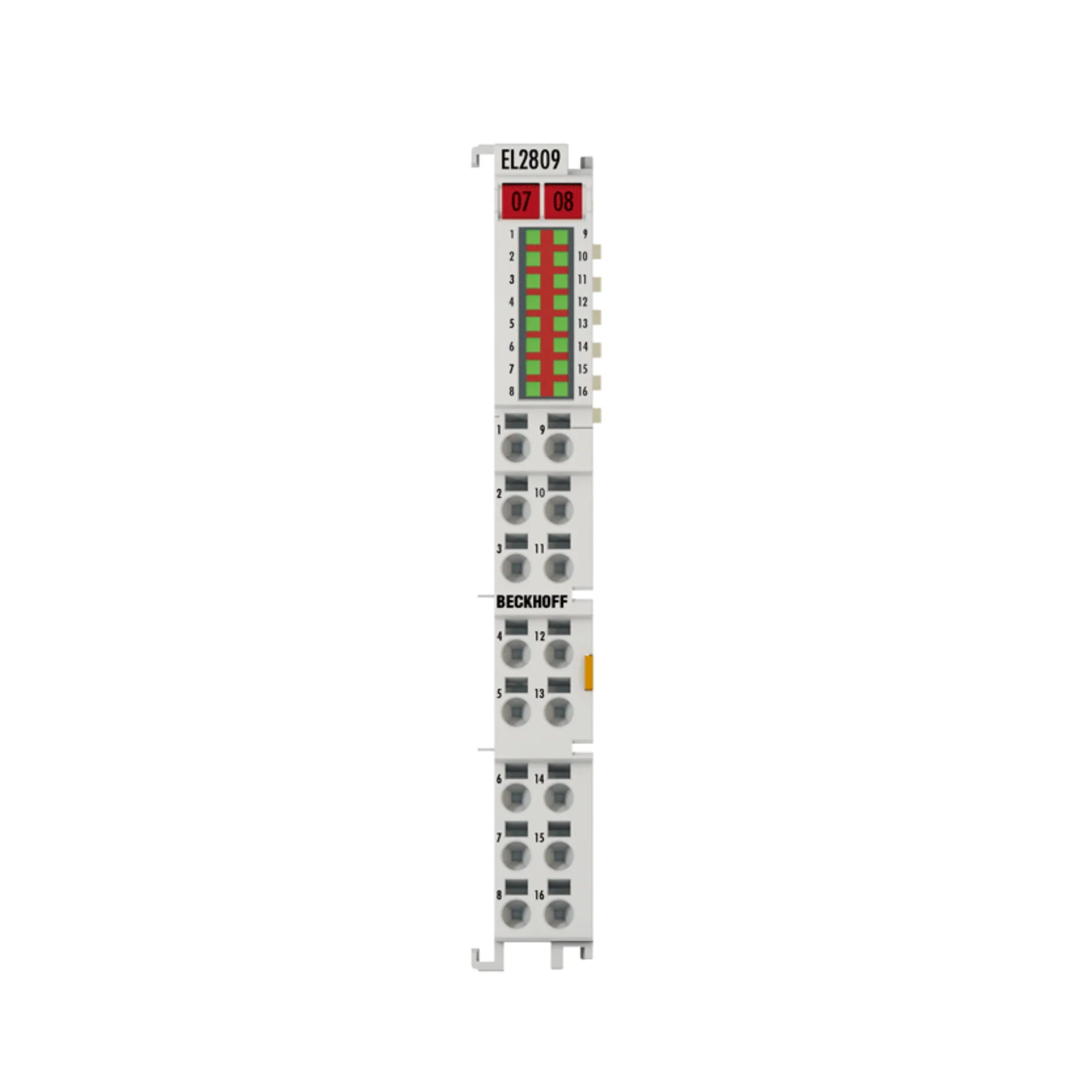 Beckhoff EL2809 16-channel 24V DC digital output terminal (0.5A per channel) for industrial automation, ensuring precise and reliable signal control.