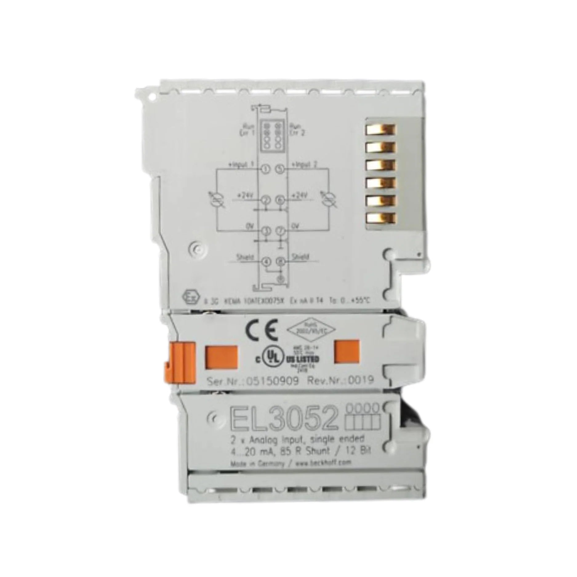 Beckhoff EL3052 analog input terminal, 2-channel, 4–20 mA, EtherCAT I/O module