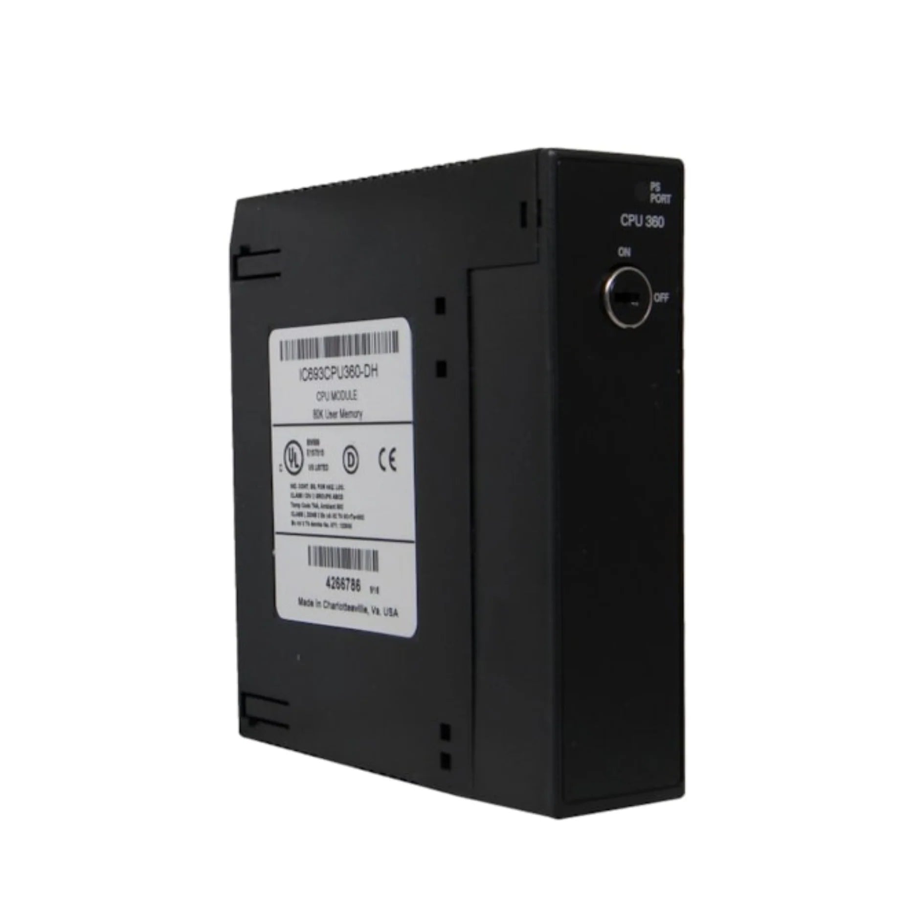 GE IC693CPU360 CPU module for Series 90-30 PLCs, 240KB memory, RS-232 SNP communication, real-time clock, and floating point math support.