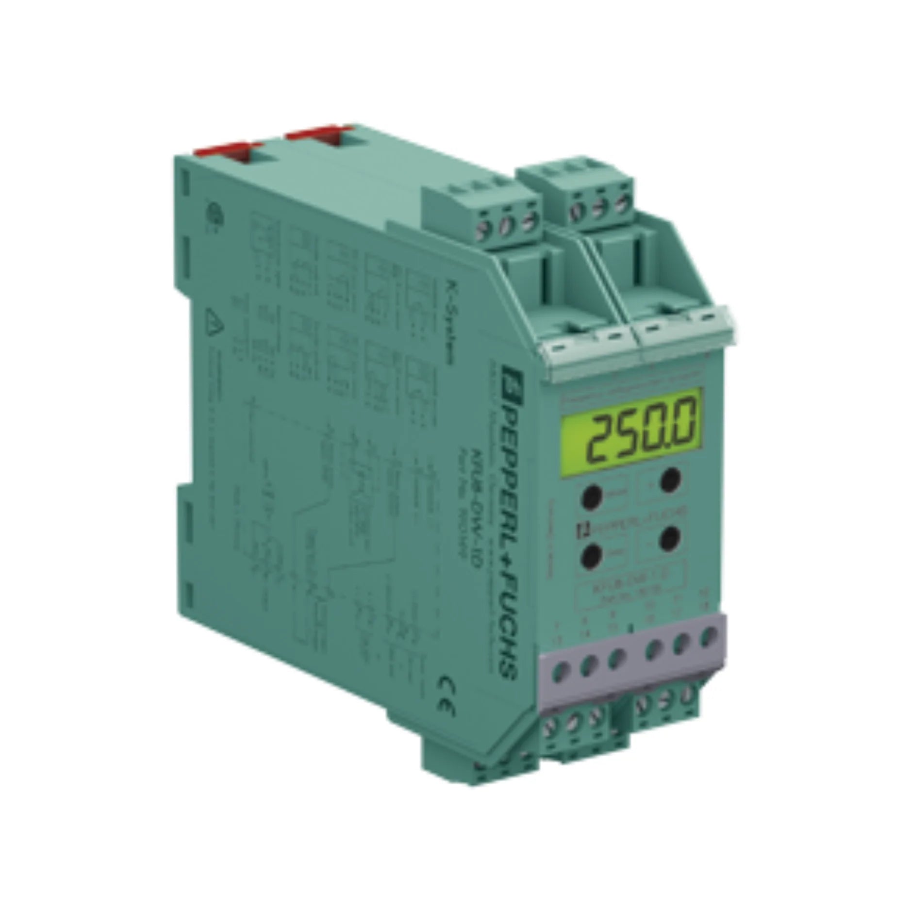 Pepperl+Fuchs KFU8-DW-1.D speed monitor with LED, relay output, and sensor input for overspeed/underspeed detection up to 40 kHz.