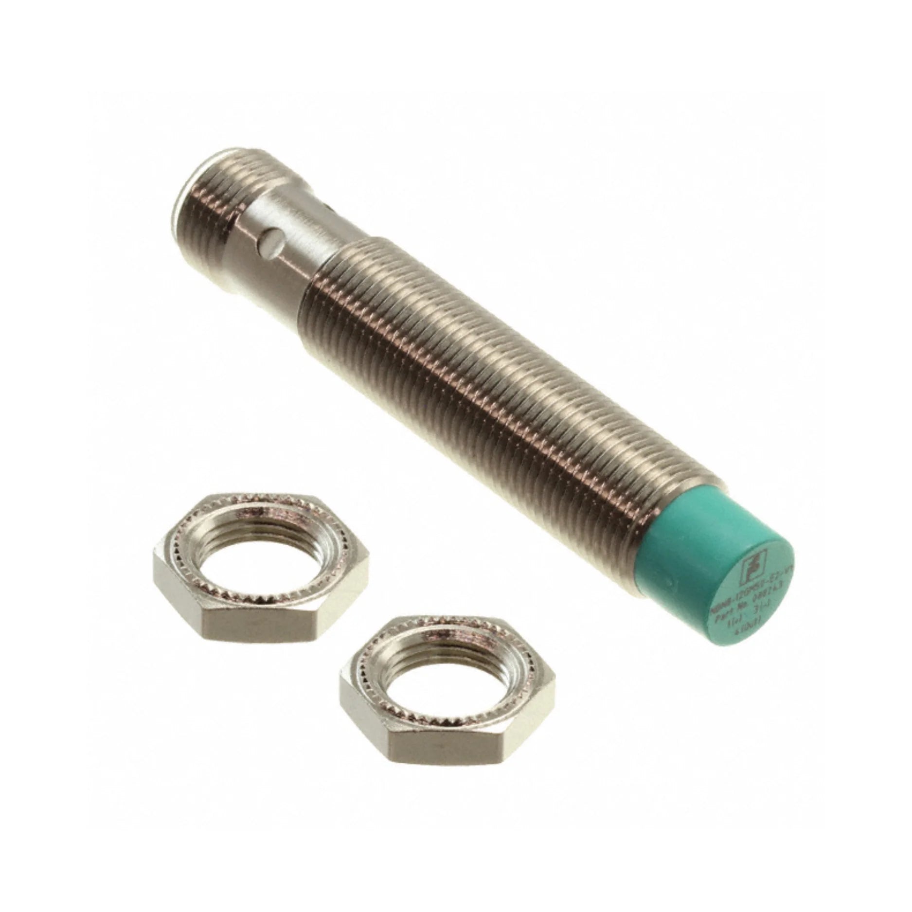 Pepperl+Fuchs NBN8-12GM50-E2-V1 inductive sensor, 8 mm range, PNP NO, 10–30V DC, M12 housing, M12 connector, IP67 rated.