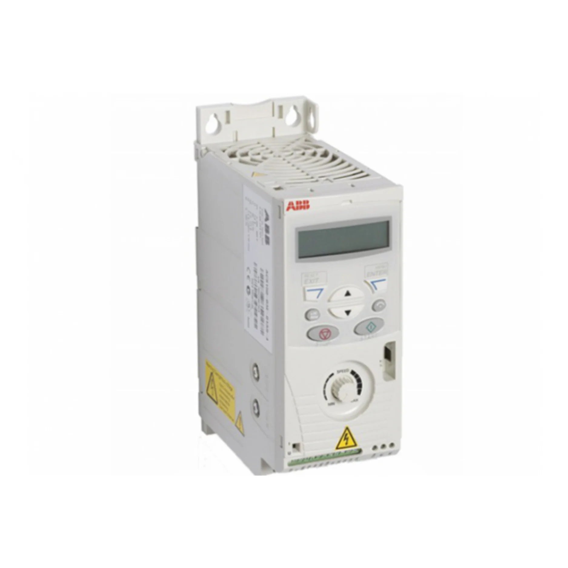 ABB ACS150-03E-05A6-4 3 HP VFD, IP20, 480 V, with keypad, EMC filter, and braking chopper for OEM and light-duty motor control.